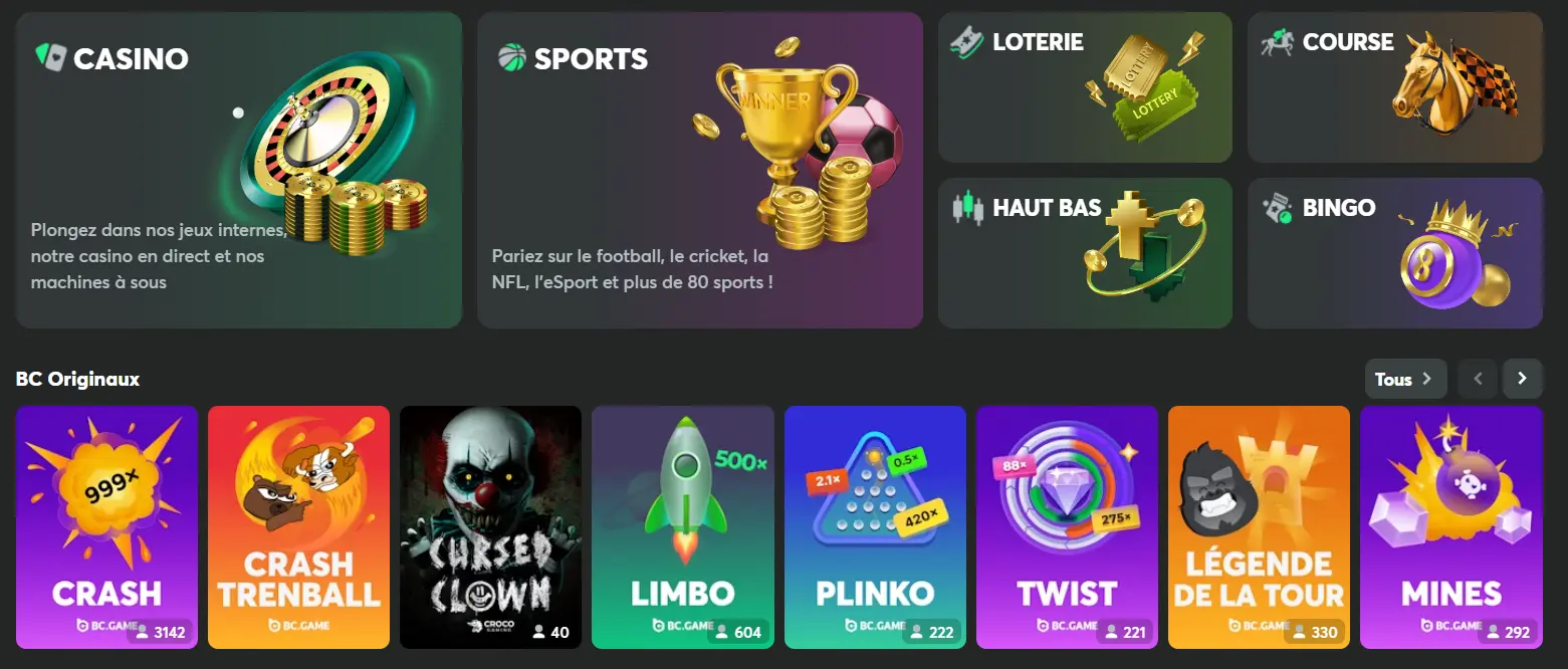 Types de jeux : crypto, slots, live, provably fair - découvrez les options disponibles